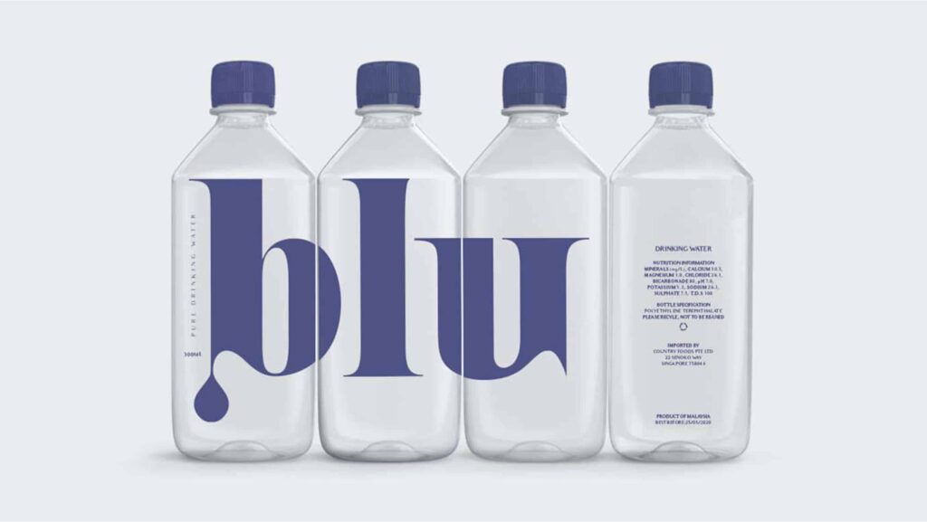 design for SATS' in-house bottled water brand, Blu